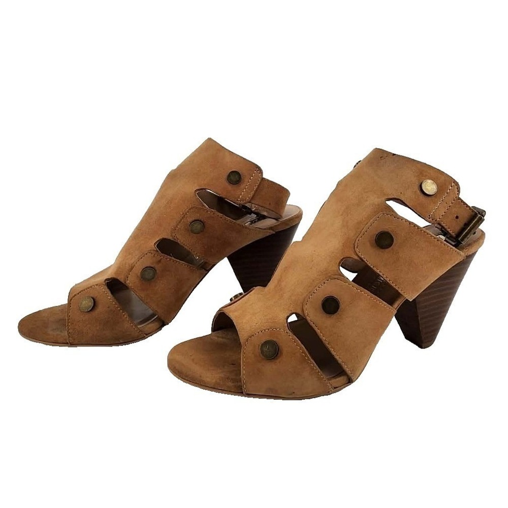 Audrey Brooke Katy-AB Sandals Womens 6M Tan Leather Studded Cage Heel Good‎